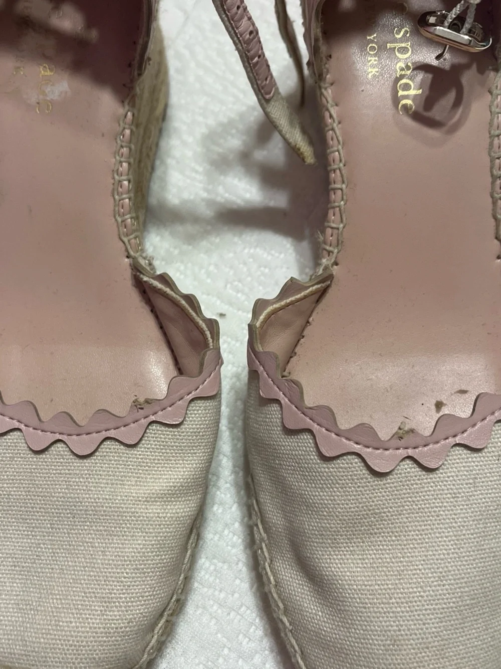 Kate Spade Canvas Wedge Espadrilles in Cream with Pink Trim - 7